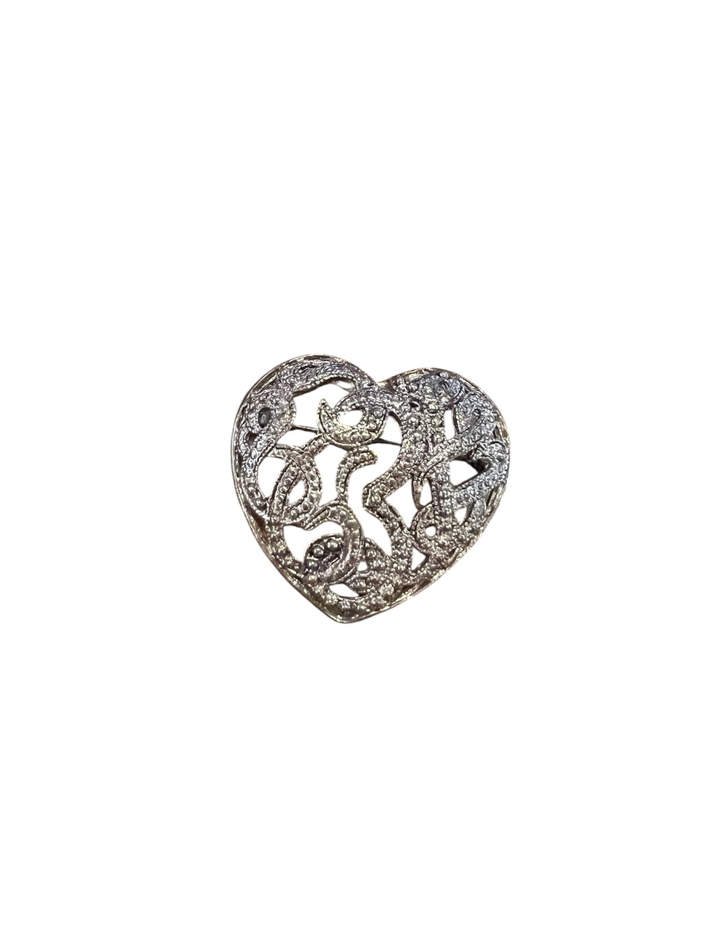 Vintage Silver Filigree Heart Brooch
